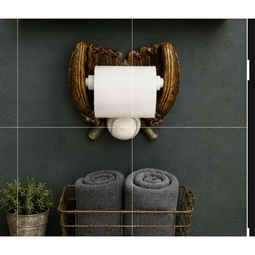 Baseball Glove Toilet Paper Holder Resin Wall Mount Sports Bathroom Decor Mitt